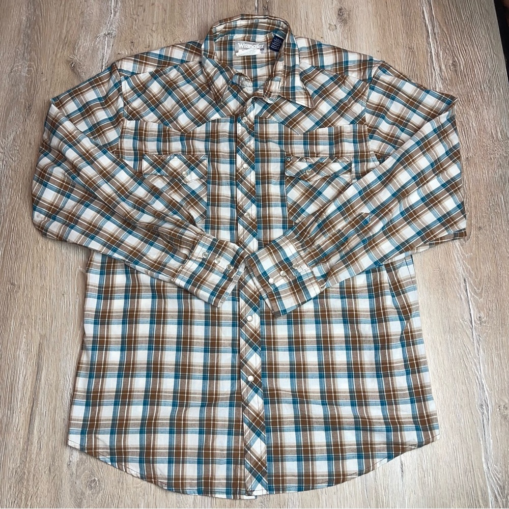 Wrangler Wrancher Western Men’s Pear Snap Long Sleeve Shirt Plaid Size Large.